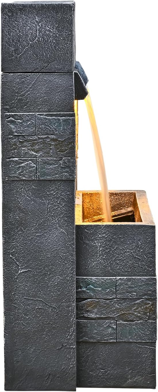34.65'' Outdoor Garden Cascading Stone Floor-Standing Waterfall Fountain with LED Lights for Patio, Backyard, Deck, Porch and Home Art Decor - Bloomnest