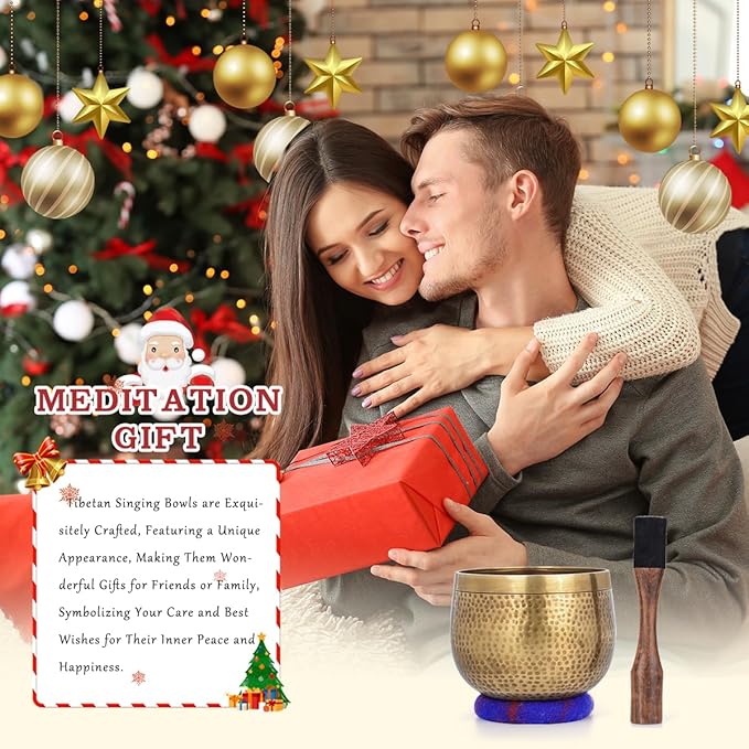 Tibetan Singing Bowls Set-Hand-hammered in Nepal Sound Bowl for Meditation, Yoga, Chakra, Meditation Accessories, Unique Gifts for Women, Men (Blue, 5 inch) - Bloomnest
