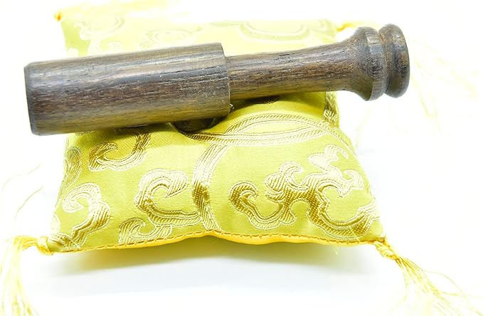 3.75" Tibetan Meditation Yoga Singing Bowl Yellow Set with free Wooden Mallet and Silk Cushion from Nepal, Singing bowls. - Bloomnest