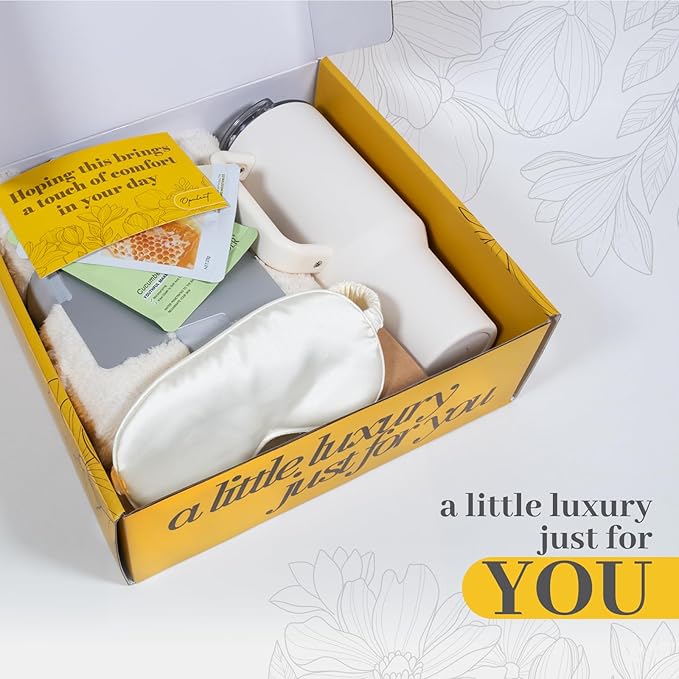 Opulent Luxury Self Care Gift Box for Women, Cozy Blanket, 40 oz Tumbler with Handle and Straw, Candle, Bath Salts, Spa Care Package, Golden Honey - Bloomnest