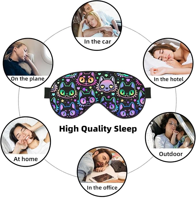 Sleep Eye Mask Cute Bright Neon Cat Sleep Mask for Women Men Comfortable Eye Mask with Adjustable Strap Soft Eye Cover Blindfold for Travel Yoga Nap Shift Work - Bloomnest