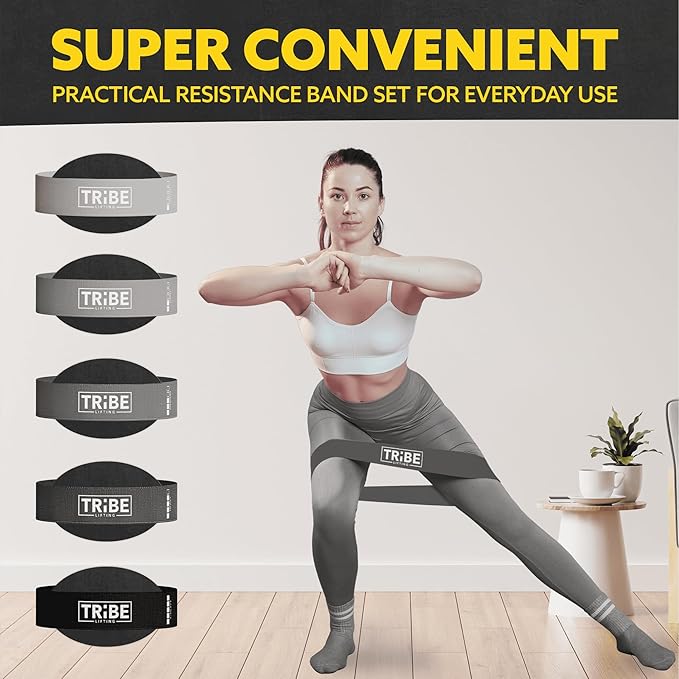 Tribe Lifting Fabric Resistance Bands for Glutes & Legs | 5 Fabric Workout Bands Set | Thick Booty Bands for Squats, Lunges, Hip Training, Physical Therapy & Home Workouts - Bloomnest