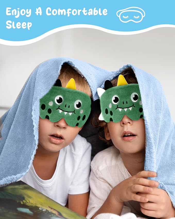 Sleep Mask for Kids - Cute Cartoon Plush Fuffy Sleeping Eye Cover Green Dinosaur Kawaii Soft Eyeshade with Adjustable Strap Animal Eye Blindfold for Kids Girls Boys Teens - Bloomnest