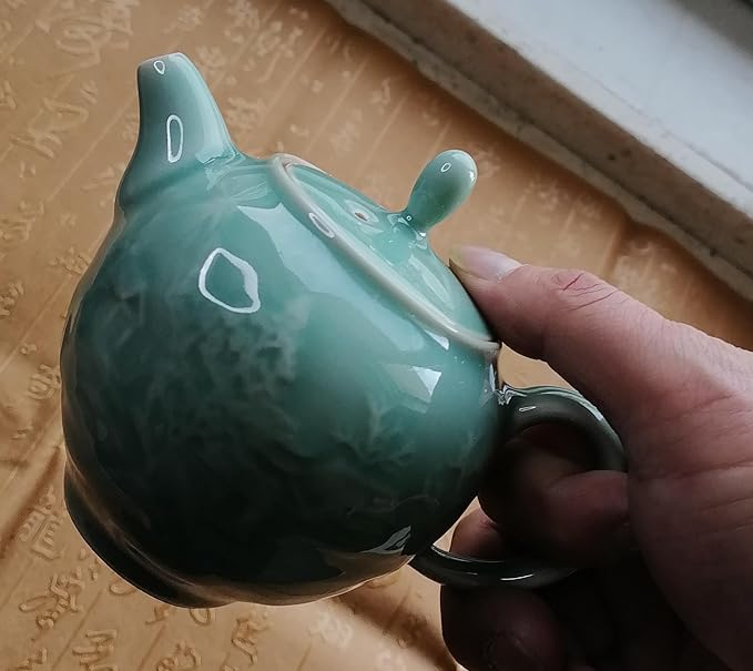 Handcrafted Longquan Celadon Teapot 240ml - Chinese Ceramic Kung Fu Teapot with Jade Glaze Landscape Art, Ideal for Oolong & Pu'er Tea