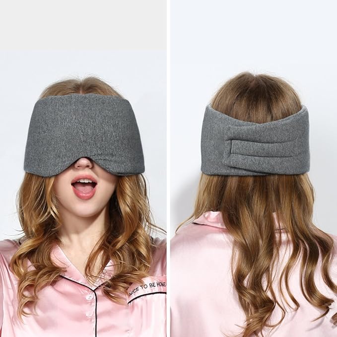 FRESHME Cotton Sleep Eye Mask for Women Men - 100% Blocking Light Travel Blindfold, Soft Zero Pressure Grey Eyes Cover with Adjustable Velcro Strap for Side Sleeper Night Sleeping, Work Nap and Yoga - Bloomnest