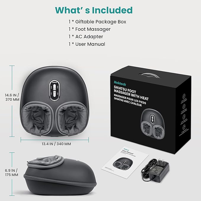 Nekteck Shiatsu Foot Massager Machine and Heat, Air Compression with Deep Kneading Therapy, Relax for Home or Office (Large Size)