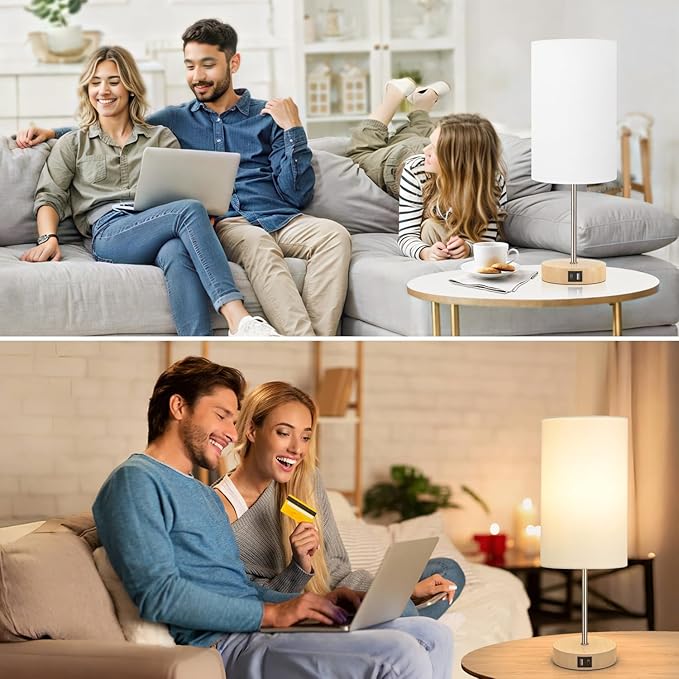 AKASUKI 18Inch Table Lamp with Dual Charging Station, 3 Way Dimmable Touch Lamp for Bedroom, Living Room, Office(LED Bulb Included) - Bloomnest