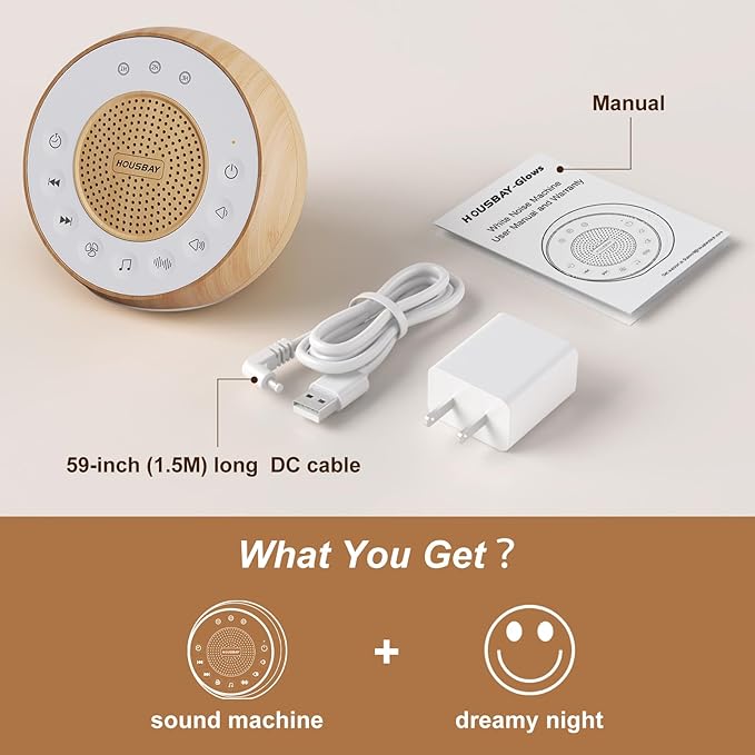 Housbay White Noise Sound Machine for Sleeping, 31 Soothing Sounds, Small Sleep Machine for Adults, Wood Grain Design for Bedroom & Noise Canceling - Bloomnest