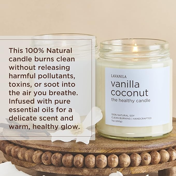 Lavanila Vanilla Coconut Scented Natural Soy Candle (2-Pack) - Handcrafted, Clean Burning 50 Hour Burn Time, 7 oz Each - Bloomnest
