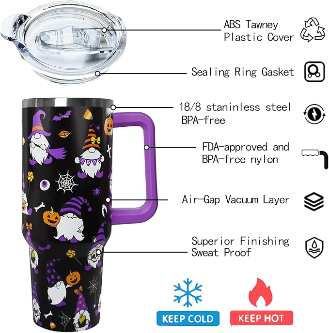 Ceovfoi 40 oz Halloween Gnome Tumbler Insulated Stainless Tumbler,Halloween Goth Ghost Travel Coffee Cup Water Botter, Witch Goth Decor Halloween Gifts For Women - Bloomnest