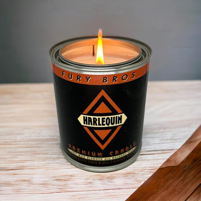 Fury Bros. Scented Candles for Men | Harlequin | Absinthe & Black Cedar | Natural Soy Wax | Hand-Poured in The USA | Long 70-80 Hour Burn (12.5 oz) | Vintage-Inspired Tin Design | Dad Home Gift - Bloomnest
