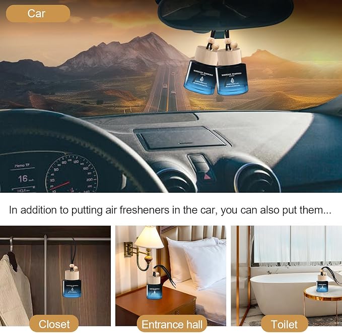 Car Air Freshener Hanging 2 Pack Car Air Fresheners Diffuser - Mahogany Teakwood Fragrance Oil Air Diffuser for Car, 45+ days Long Lasting Car Fresheners Fragrance, Two 0.27 FL OZ/8ML Made in USA - Bloomnest