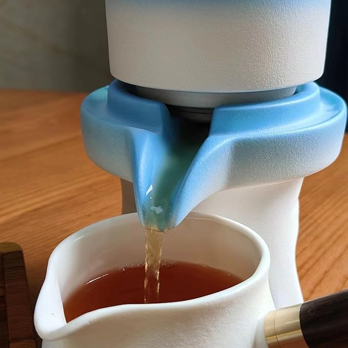 Chinese Kung Fu Tea Set, Automatic Stone Grinding Pot, Gift Box Suitable for Tea Ceremony Parties, Gifts, Home, Office Decoration in Mother's Day(Gradient Blue) - Bloomnest