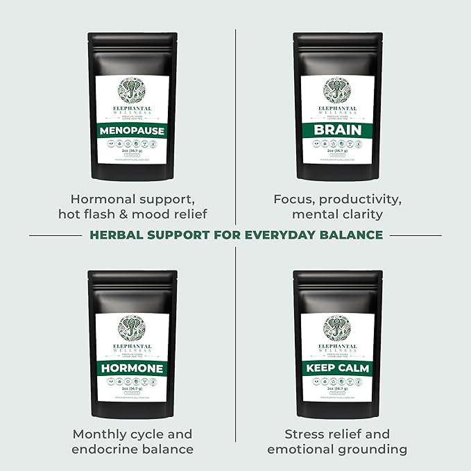 Elephantal Wellness Premium Well Balanced Herbal Tea | Healthy Cortisol, Adaptogenic Stress Energy Support with Ashwagandha, Goji, Reishi, Holy Basil & Lion’s Mane, Caffeine-Free, Non-GMO, 4 oz - Bloomnest
