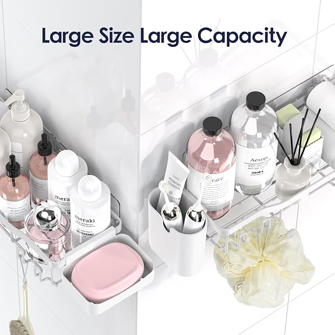 Shower Caddy Adhesive Shower Organizer 8-Pack, Rustproof Stainless Steel Bathroom Shelves, Large Capacity No-Drill Rack Storage Accessories with Soap Dish Toothbrush Holder Hooks - Bloomnest
