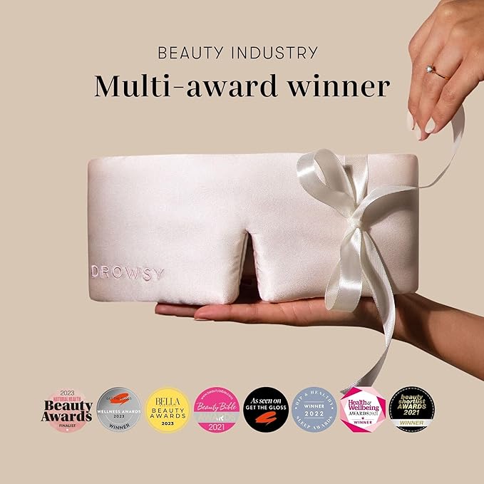 DROWSY Silk Sleep Mask - Face-Hugging, Padded Cocoon for Luxury Sleep in Total Darkness - 100% Pure Mulberry Silk (Dusty Gold) - Bloomnest