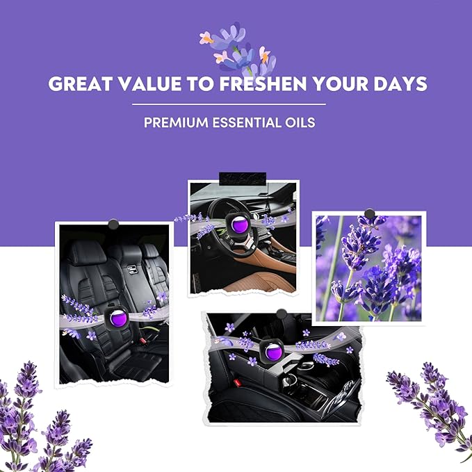 Car Air Freshener Vent Clips, 8 Pack, Provides Long-Lasting Scent, Up to 240 Days, Odor Eliminator (Lavender) - Bloomnest