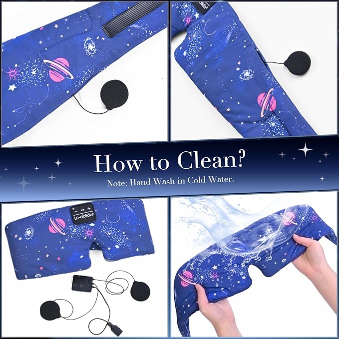 LC-dolida Sleep Mask with Bluetooth Headphones, Extra Large Silk Eye Mask for Sleeping Side Day Sleepers, Sleep Headphones Bluetooth 5.4 for Women Men with Thin Speaker, Blackout, Comfort, Microphone - Bloomnest