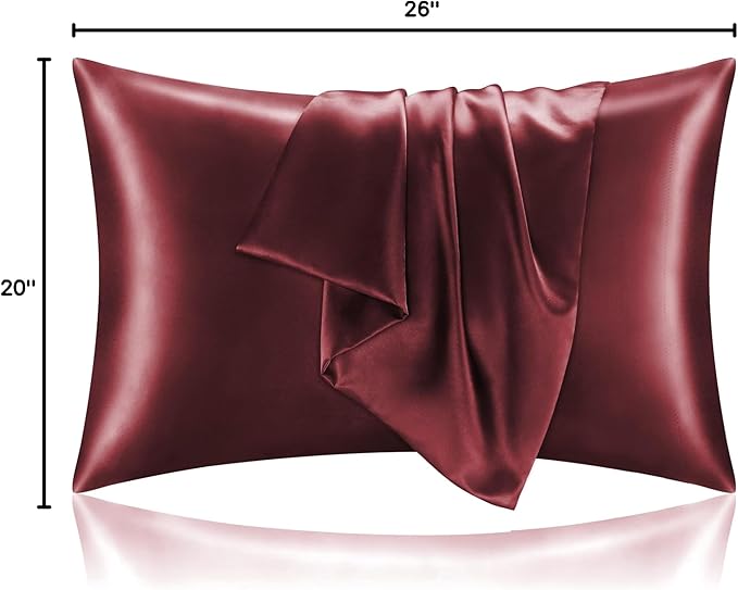 BEDELITE Satin Pillowcase for Hair and Skin, Super Soft and Cooling Similar to Silk Pillow Cases 2 Pack with Envelope Closure, Gift for Women Men(20"x26" Standard Size, Burgundy) - Bloomnest