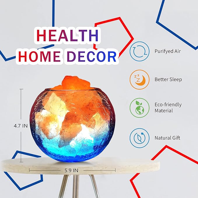 USB Himalayan Salt Lamp, Salt Rock Lamp with Natural Salt Chunks Bring Visual Impact of Ice and Fire to you, Used for Desk, Bedroom, Living Room and Gift - Color Changing + Warm Light Mode - Bloomnest