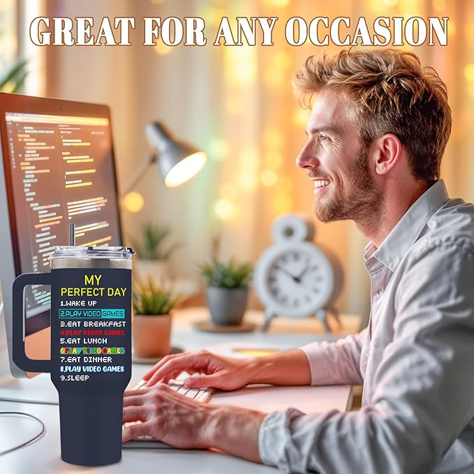DUUV Gamer Gifts for Men, Video Game Tumbler 40 Oz with Handle and Straws, Gaming Gifts for Kids Teen Boys Son Adults Dad Husband, Christmas Thanksgiving Birthday Gift for Gamers, Gaming Mugs, 1PCS - Bloomnest