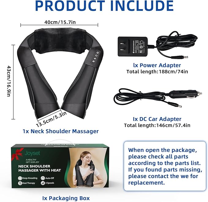 Joyset Shiatsu Neck and Back Massager with Heat,Electric Shoulder Massager for Pain Relief Deep Tissue,3D Kneading Massage with Cloth Cover Easy to Clean Best Gift for Men Women Parents - Bloomnest
