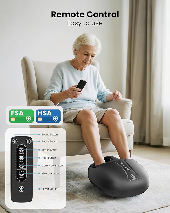 COMFIER HSA Eligible Shiatsu Foot Massager with Heat,Compression, Kneading & Rolling, FSA Electric Feet Massager for Plantar Fasciitis Neuropathy Warmer,Size Up to 15",Christmas Gifts for Women Men - Bloomnest