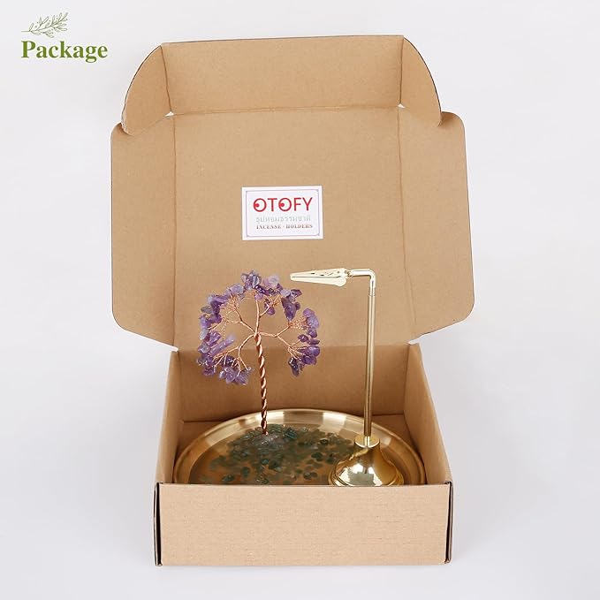 OTOFY 6.7 Inch Crystal Incense Holder for Sticks, Anti-Ash Flying Incense Burner with Crystal Stone Money Tree-Incense Burner for Meditation, Yoga and Home Decor (Purple) - Bloomnest