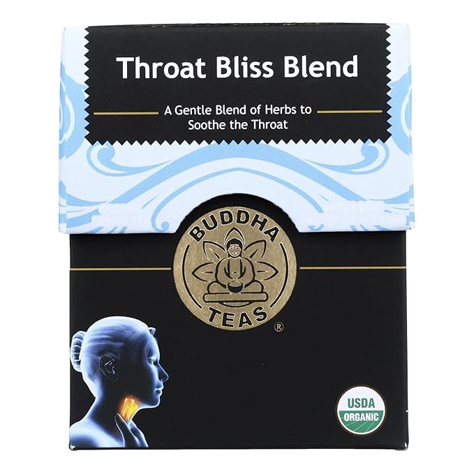 Buddha Teas - Organic Throat Bliss Blend - Herbal Tea - For Health & Wellbeing - With Antioxidants & Minerals - Clean Ingredients - Caffeine Free - OU Kosher & Non-GMO - 18 Tea Bags (Pack of 1) - Bloomnest