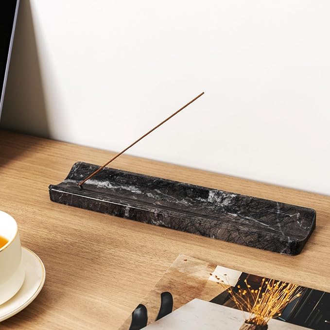 Koville Marble Incense Holder, Incense Holder for Sticks, Incense Sticks Holder Ash Catcher for Meditation Yoga SPA, Natural Stone Incense Burner, Home Table Decor (Black) - Bloomnest
