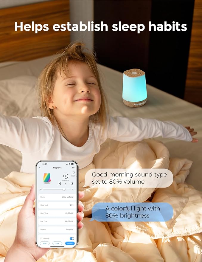 Baby Sound Machine, Momcozy White Noise Machine for Baby Sleeping with Night Light, Toddler Sleep Trainer with 34 Soothing Sounds, Timer, App Remote Control, Personal Sleep Routine(Wood Grain) - Bloomnest