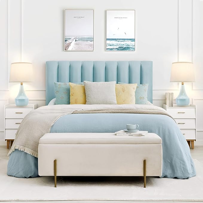 GyroVu Table Lamp Set of 2, 18.63” Ceramic Lamp Classic Beside Lamps Nightstand Lamp Modern Cute Lamp for Living Room, Bedroom & Office Rocker Swtich Sky Blue-LED Bulbs Included - Bloomnest