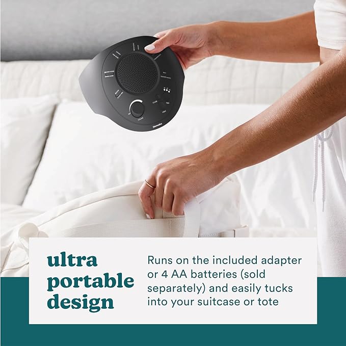 Homedics Sleep Better Portable Sound Machine, Night Light,12 Soothing Sounds Including White Noise, Rain, and Thunderstorm, Ultra-Portable Design, Auto-Off Timer, Ideal for Travel & Baby Sleep, Black - Bloomnest