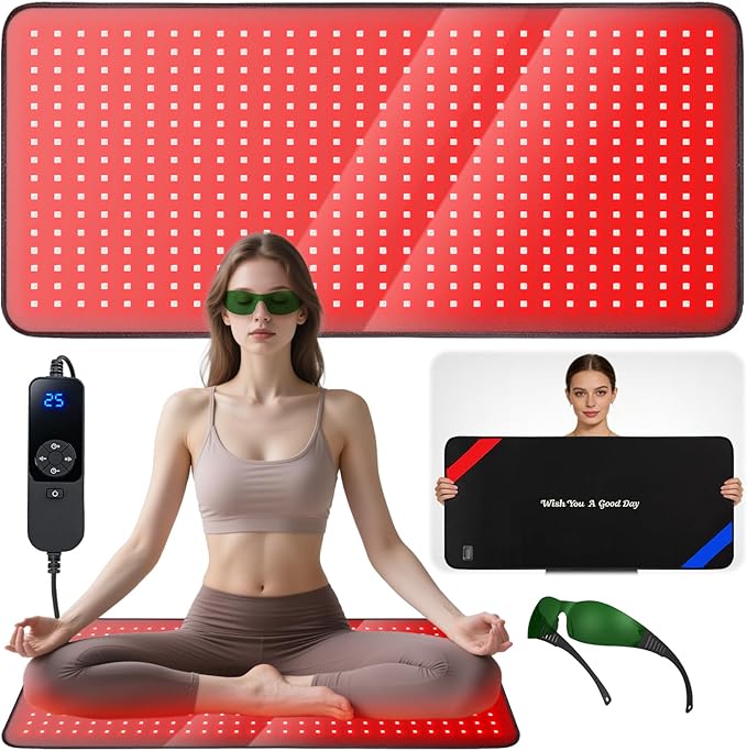 33"x17" Red Light Therapy Mat for Body – 480 LEDs Infrared Light Pad (660nm & 850nm Dual Wavelengths) for Pain Relief on Back, Waist, Knees & Joints –Red Light Therapy Panel, Ideal Gift for Women& Men LIGHTIUM