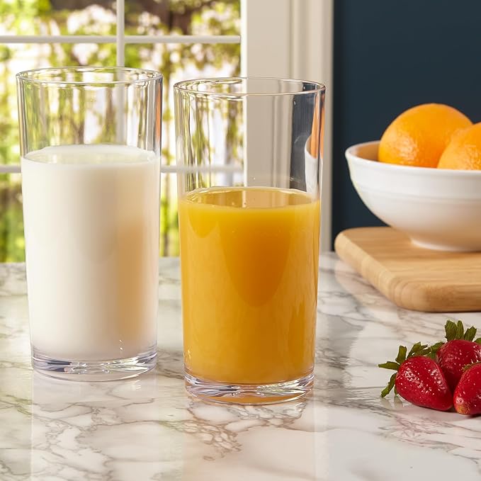 US Acrylic Classic Clear Plastic Reusable Drinking Glasses (Set of 6) 24oz Iced-Tea Cups | BPA-Free Tumblers, Made in USA | Top-Rack Dishwasher Safe - Bloomnest
