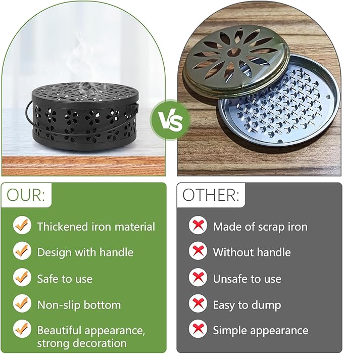 Portable Iron Mosquito Coil Holder with Handle Round Heat-Resistant Incense Holder (Black) - Bloomnest