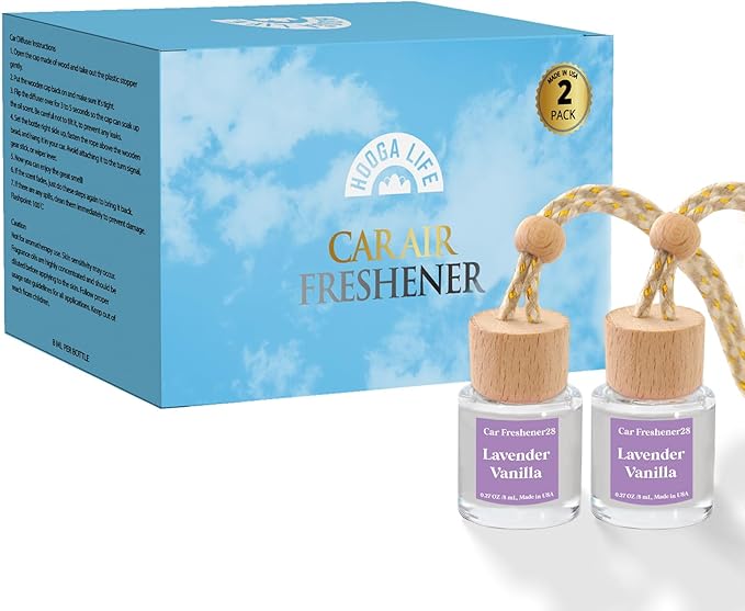 HoogaLife Car Air Freshener Diffuser 2 Pack Hanging Air Freshener Diffuser -Lavender Vanilla Fragrance Oil Air D iffuser for Car, 45+ days Long Lasting Fragrance Made in USA C ar Air Fresheners (L28) - Bloomnest