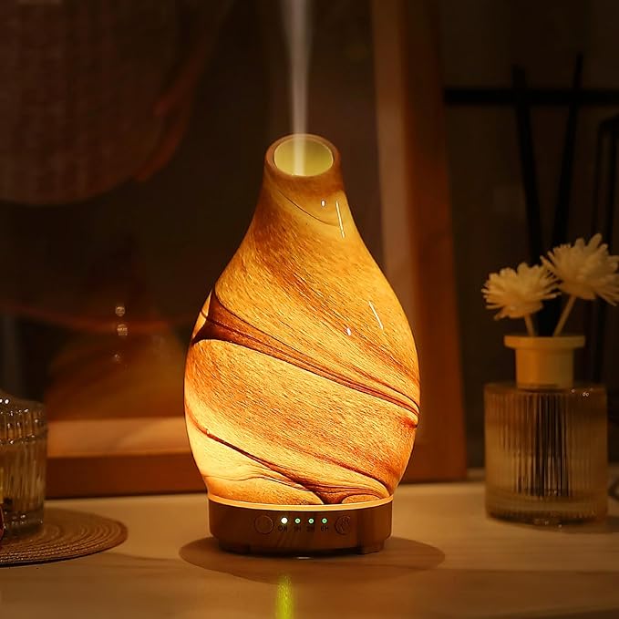 INRORNAS 160 ML Essential Oil Diffuser, Art Glass Ultrasonic Aroma Cool Mist Humidifier Aromatherapy Diffuser for Essential Oils 7 Colors Light Waterless Auto-Off for Home-Lonely Desert - Bloomnest