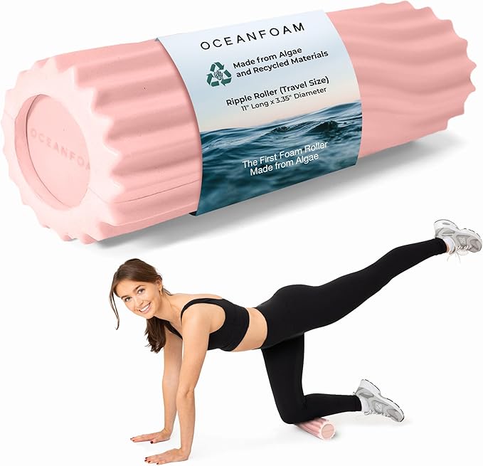 Oceanfoam Tidal Roller - Blush - Muscle Massage Foam Roller for Back Pain & Stretching - Firm and Ergonomic Wide Wave Textured - Yoga, Athletics, & Wellness - Full Size, 20" x 5" - Bloomnest