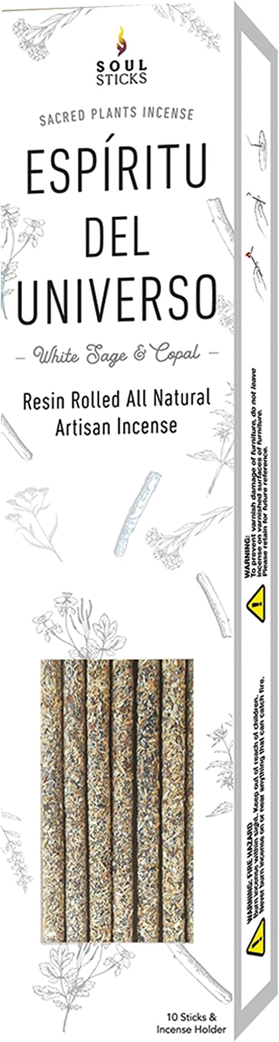 SOUL STICKS Handcrafted 10pcs Resin Artisan Incense Sticks Non-Toxic & Long Lasting Aromatic Sticks for Yoga Meditation Relaxation Aromatherapy Cleansing & Purification (White Sage & Copal) SoulSticks