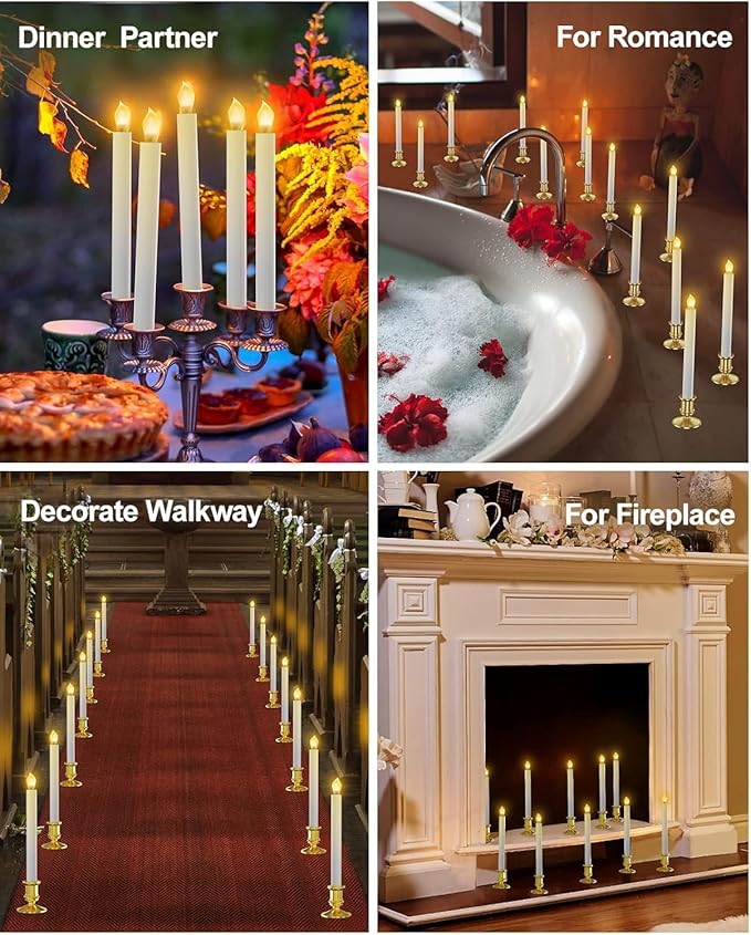 RONXS LED Window Candles With Timer, Flickering Flameless Taper Candles With Remote, Battery Operated, Indoor Christmas Decorations (6 Pcs Gold) - Bloomnest