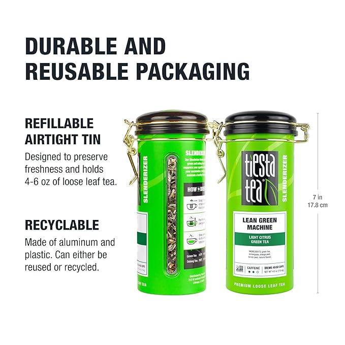 Tiesta Tea - Lean Green Machine, Loose Leaf, Light Citrus Green Tea, Premium Loose Leaf Blend, Medium Caffeinated, Brews Up to 50 Cups, 4 Ounce Refillable Tin - Bloomnest