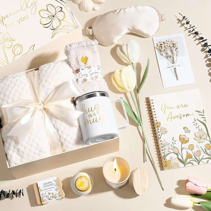 Birthday Gifts for Women Self Care Package, Get Well Soon Gift Baskets for Women Spa Gifts Set, Unique Thinking of You Inspirational Sympathy Valentines Day Gift Baskets for Her Wife Mom Friend Sister - Bloomnest
