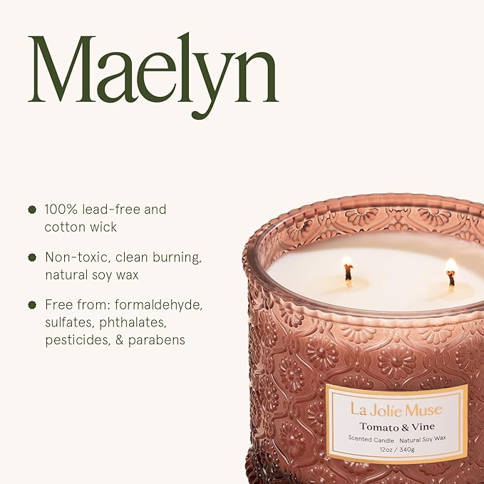 LA JOLIE MUSE Tomato & Vine Candle - Tomato Leaf, Rose, Moss | 12 oz Large 2-Wick Soy Wax Candle | 60 Hours Clean Burn | Fresh Garden Scented Candle | Gift-Ready for Hosts & Gatherings - Bloomnest