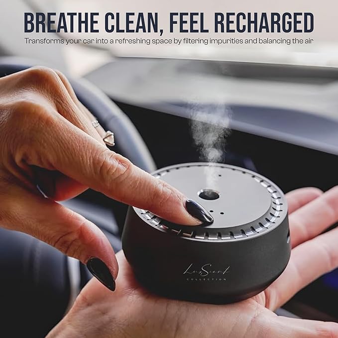 Smart Car Diffuser with 20ML Scent Oil Included - Car Air Freshener - Aromatherapy Diffuser - Portable, Compact, Cordless and Quiet Device - Deluxe Car Diffuser Luxscent Collection - Bloomnest