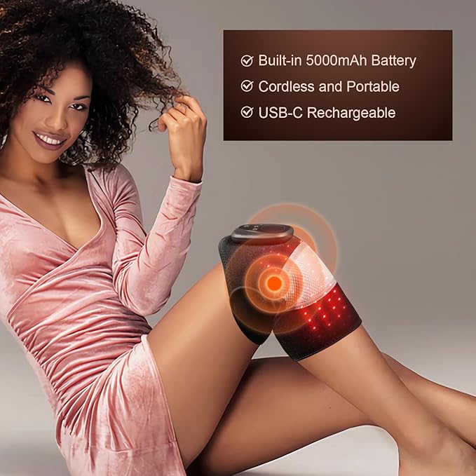 Cordless Massager with Red Light Therapy, Heated Knee Massager for Arthritis Pain Relief, 660nm&850nm Red Light Therapy Heated Device for Knee Shoulder Elbow, 5000 mAh Rechargeable Battery - Bloomnest