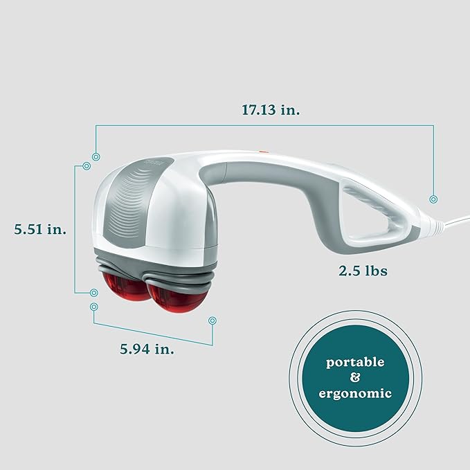 Homedics Back Massager - Heated Automatic Percussion Back, Body and Neck Massager with Dual Pivoting Heads, Interchangeable Nodes, for Shoulders, Legs and Feet, White - Bloomnest