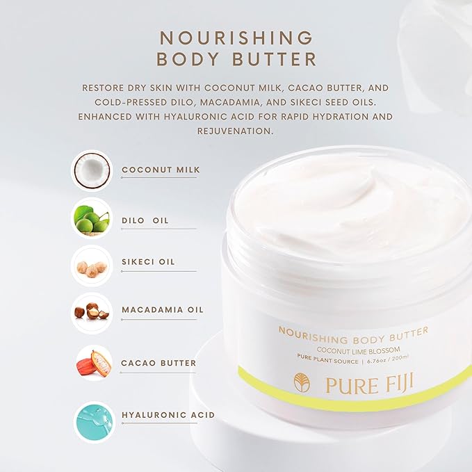 PURE FIJI Nourishing Body Butter, Coconut Lime Blossom (6.7oz/200ml) - Bloomnest