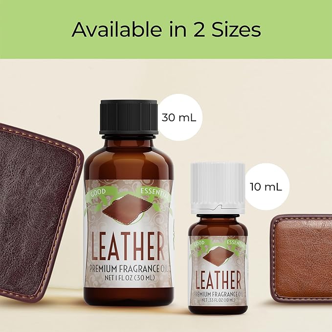 Good Essential Professional Leather Fragrance Oil, 0.33 Fluid Ounces - Leather Scent for Candle Warmers, Wax Melts, and Diffusers GoodEssential