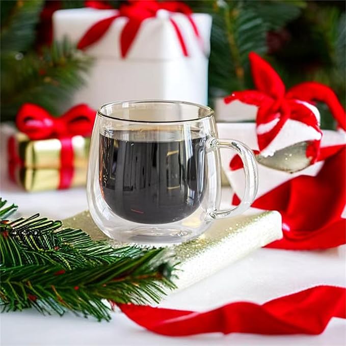 CNGLASS 10oz Double Walled Glass Coffee Mugs(2-pack),Clear Coffee Cups with Handle,Glass Espresso Mugs for Latte,Cappuccino,Tea - Bloomnest